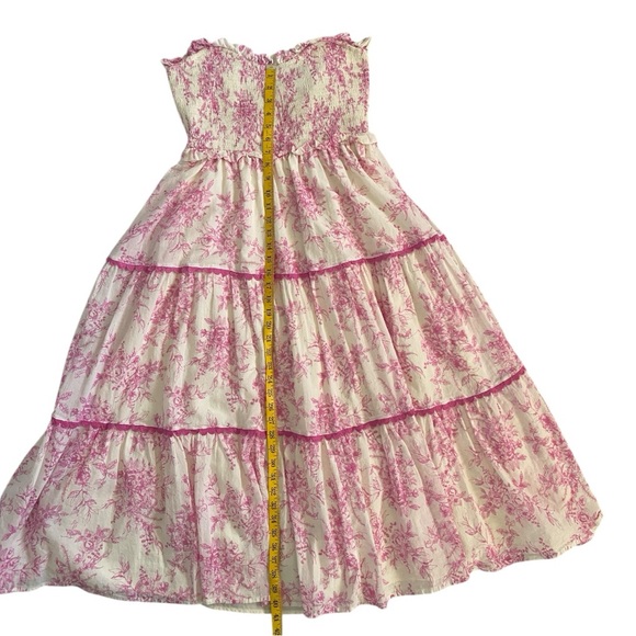 &merci Beautiful Pink and White Floral Strapless Dress Sz L - Picture 5 of 10